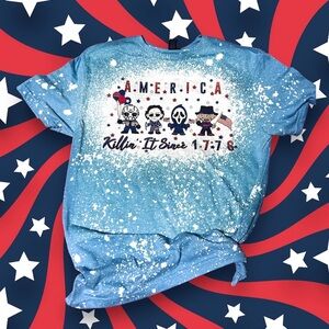 Forth of July horror characters bleach effect shirt